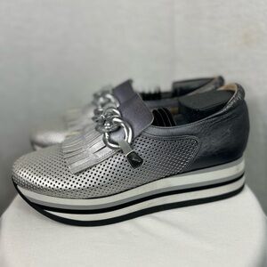 Elegant Silver and Black Platform Shoes size 10